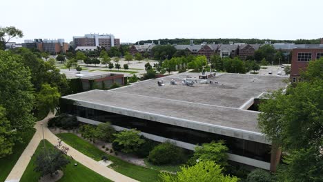 aerial view of the international student center at msu