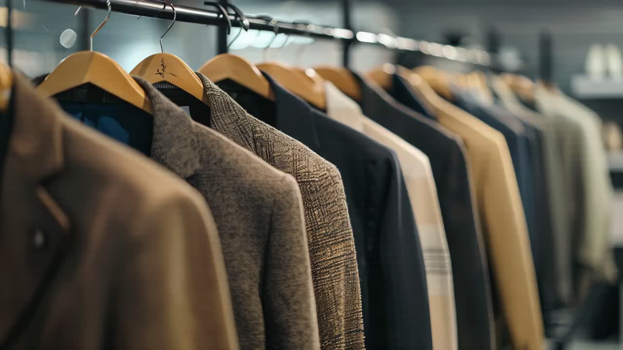 Fashionable Jackets and Coats Displayed on Hangers