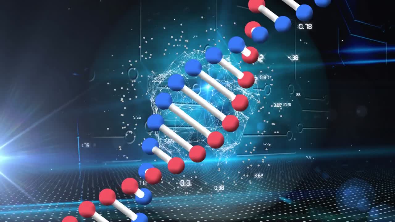 dna 가닥 회전, 연결 네트워크 및 데이터 처리의 애니메이션