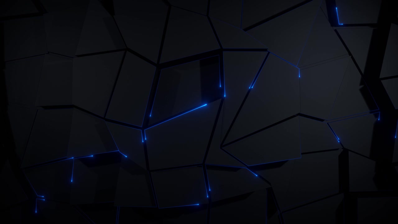 Abstract Dark Geometric Shards with Glowing Blue Neon Edges