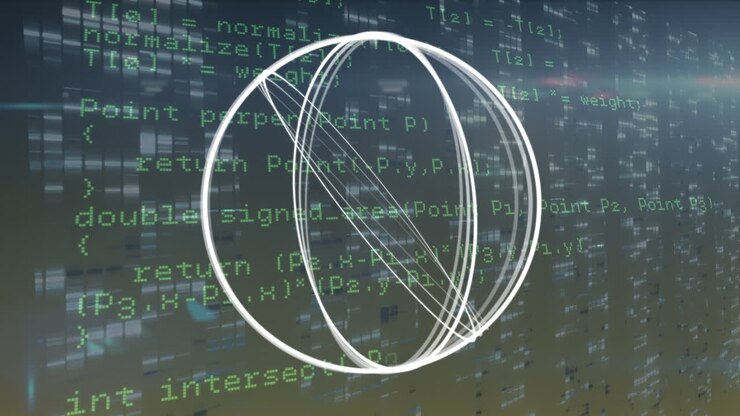 Animation of circles over data processing in green and black space