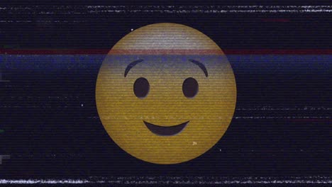 Digital-animation-of-tv-static-effect-over-winking-face-emoji-against-black-background