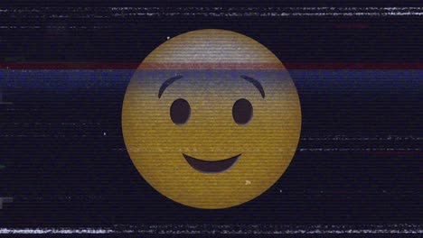 digital animation of tv static effect over winking face emoji against black background