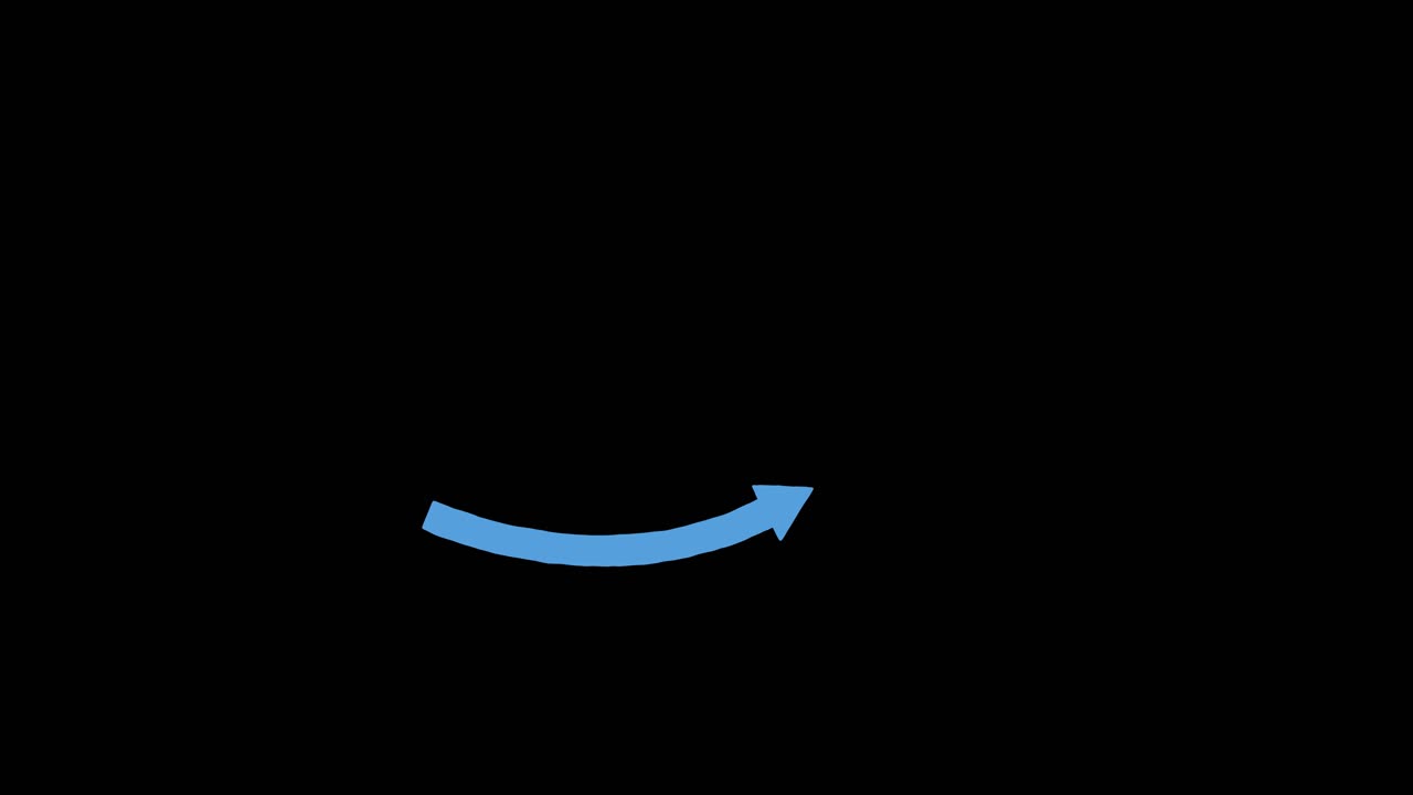 A smooth blue curved arrow rotates upward in a loop against a solid black background