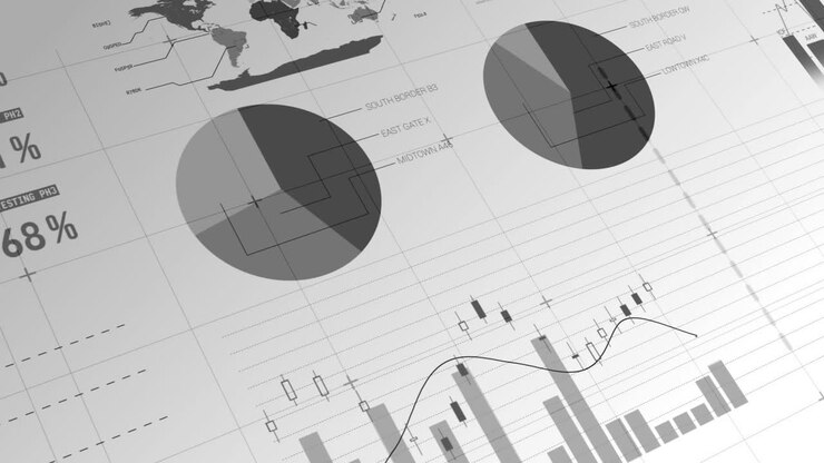 Animation of statistical data processing over grid network against grey background