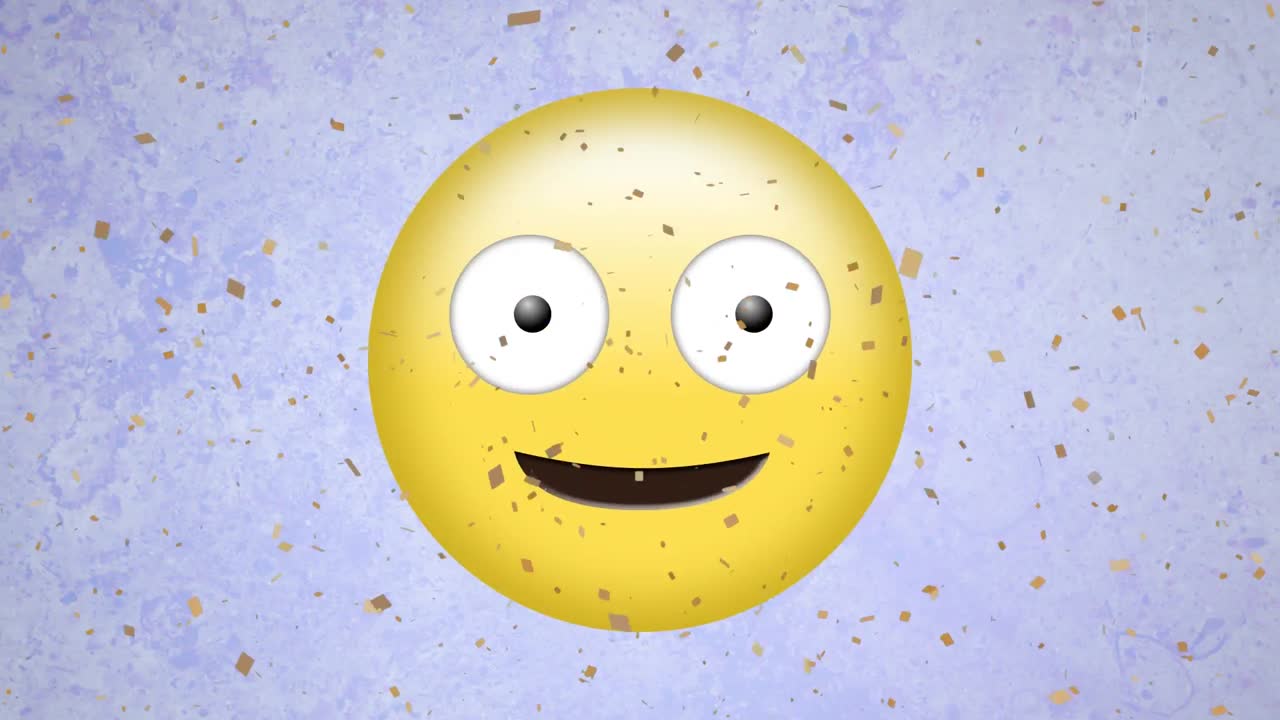 animación del icono de emoji sonriente sobre un fondo púrpura