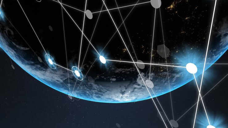 Animation of connections and globe on black background