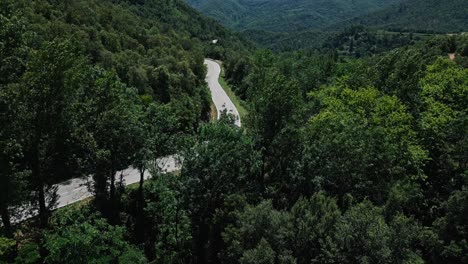 Vogelperspektive-Auf-Eine-Straße,-Die-Durch-Eine-Wald--Und-Bergregion-Führt