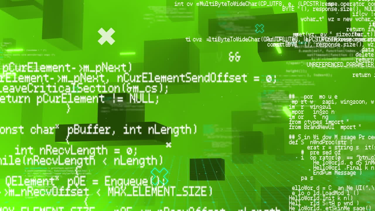 анимация обработки данных на зеленом фоне