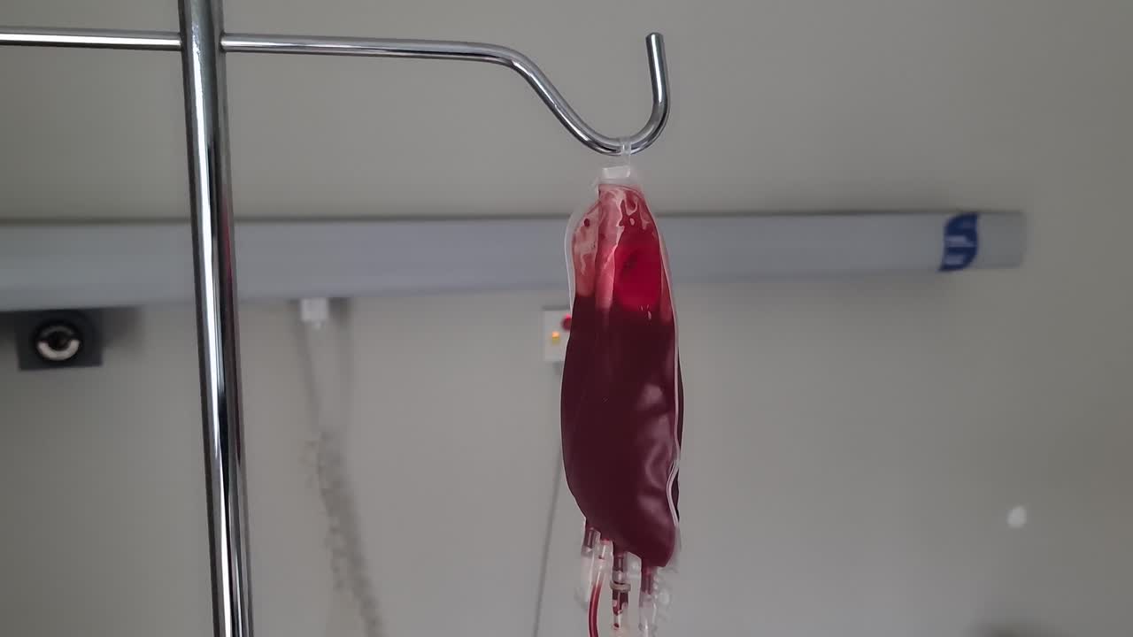 Blood Bag Hanging on IV Pole