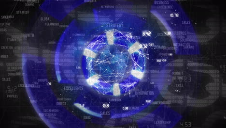 animación de escaneo de alcance y textos comerciales sobre procesamiento de datos