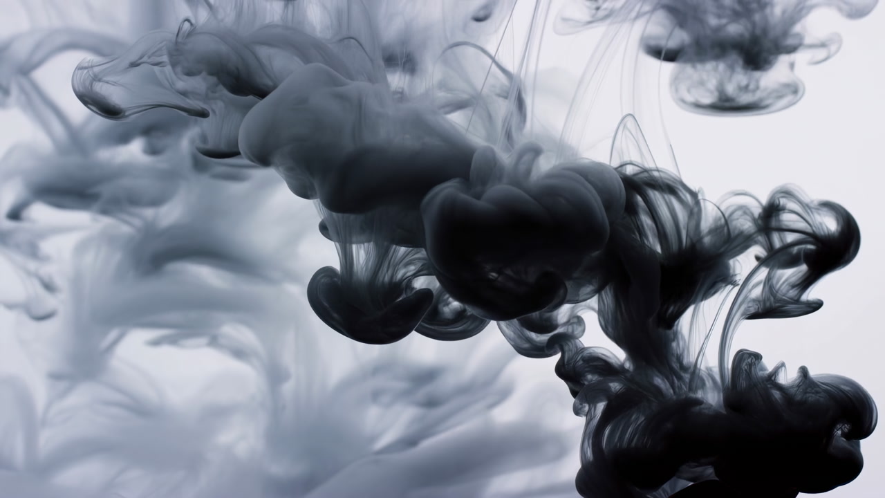 Black Ink Tendrils Dissolving In Water, Highcontrast Monochrome Plume Forming Dramatic Cloud Experimental Lab