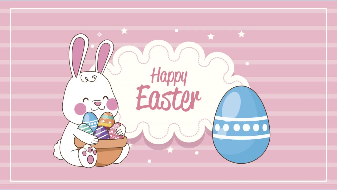 happy easter lettering celebration with rabbit and eggs