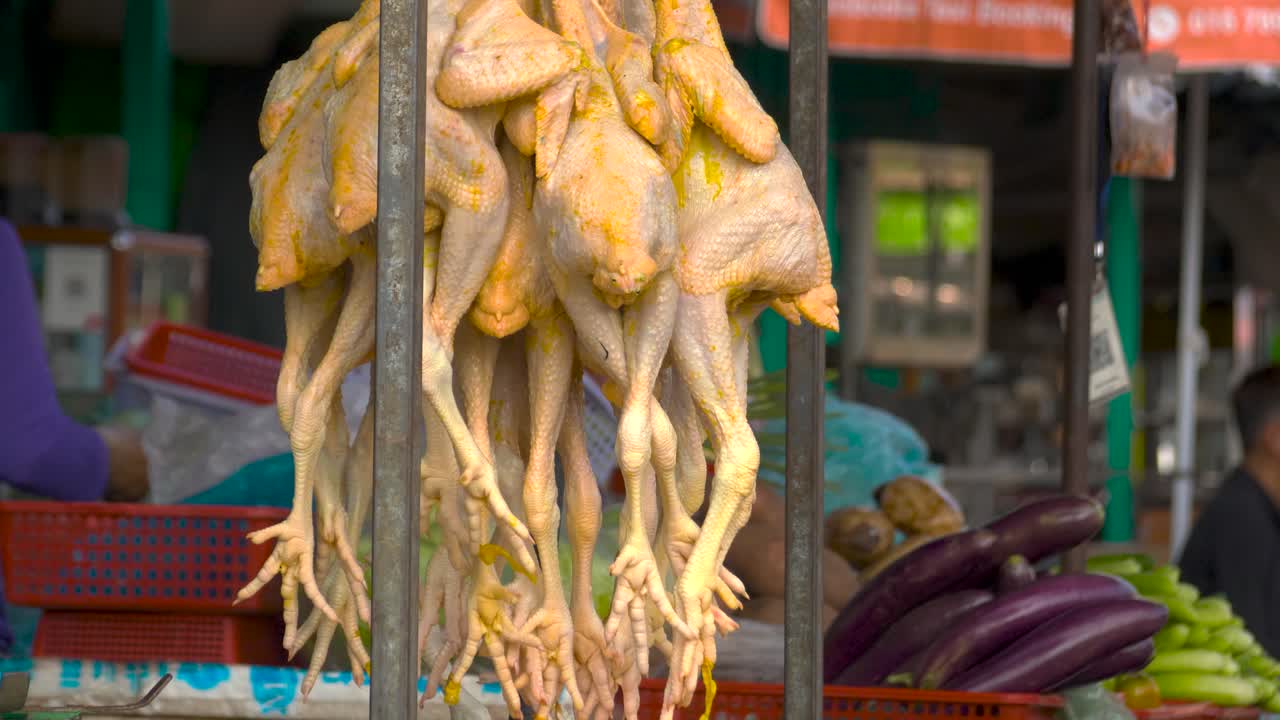Traditional Meat Market in Phnom Penh, Fresh Chickens for Sale