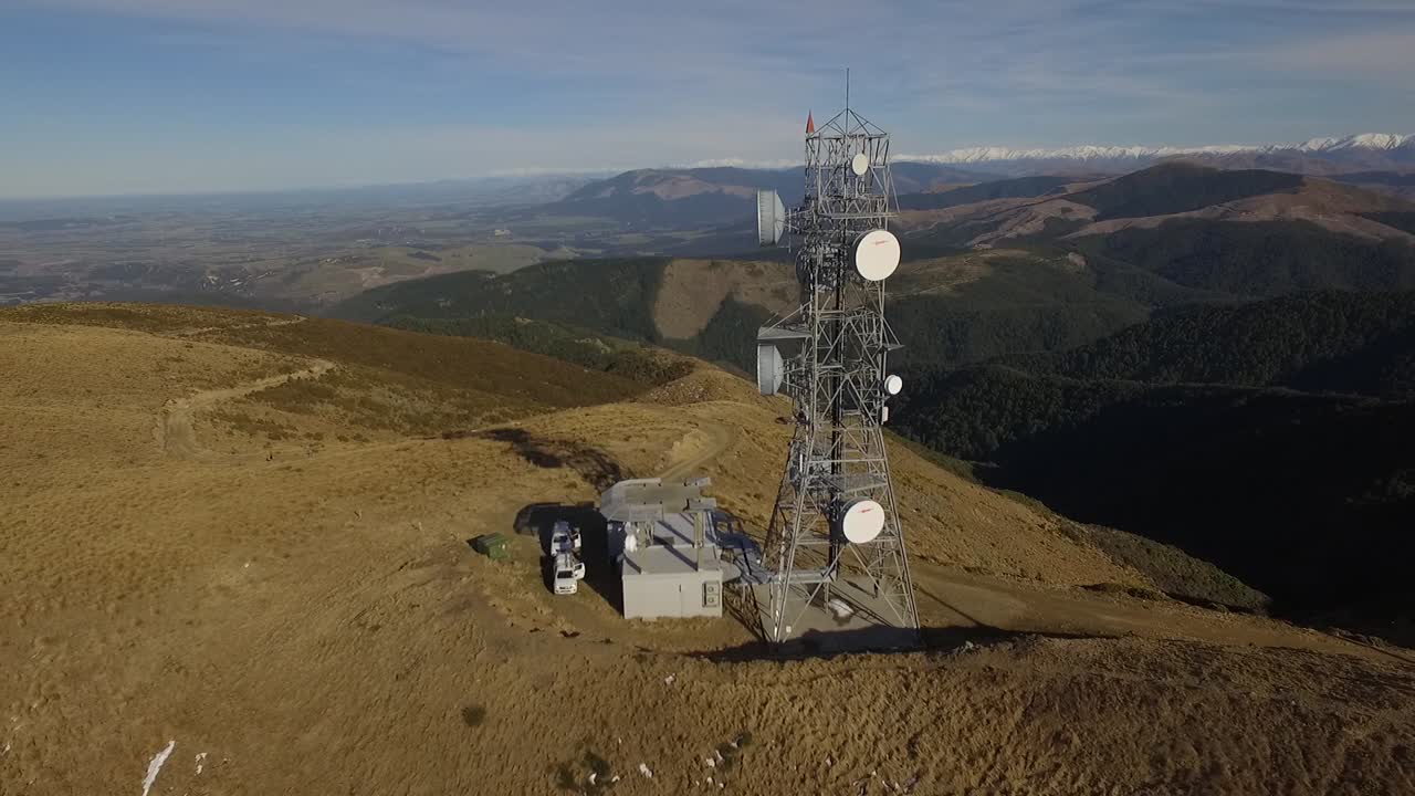 Aerial View of a Telecommunication Tower on a Mountaintop