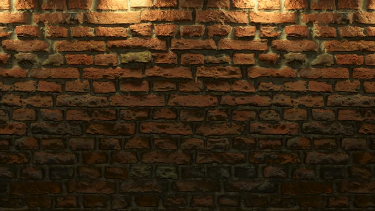 Empty brick wall with warm light, copy space. Light effect on a brick wall background. Empty background. Seamless loop 3d render.