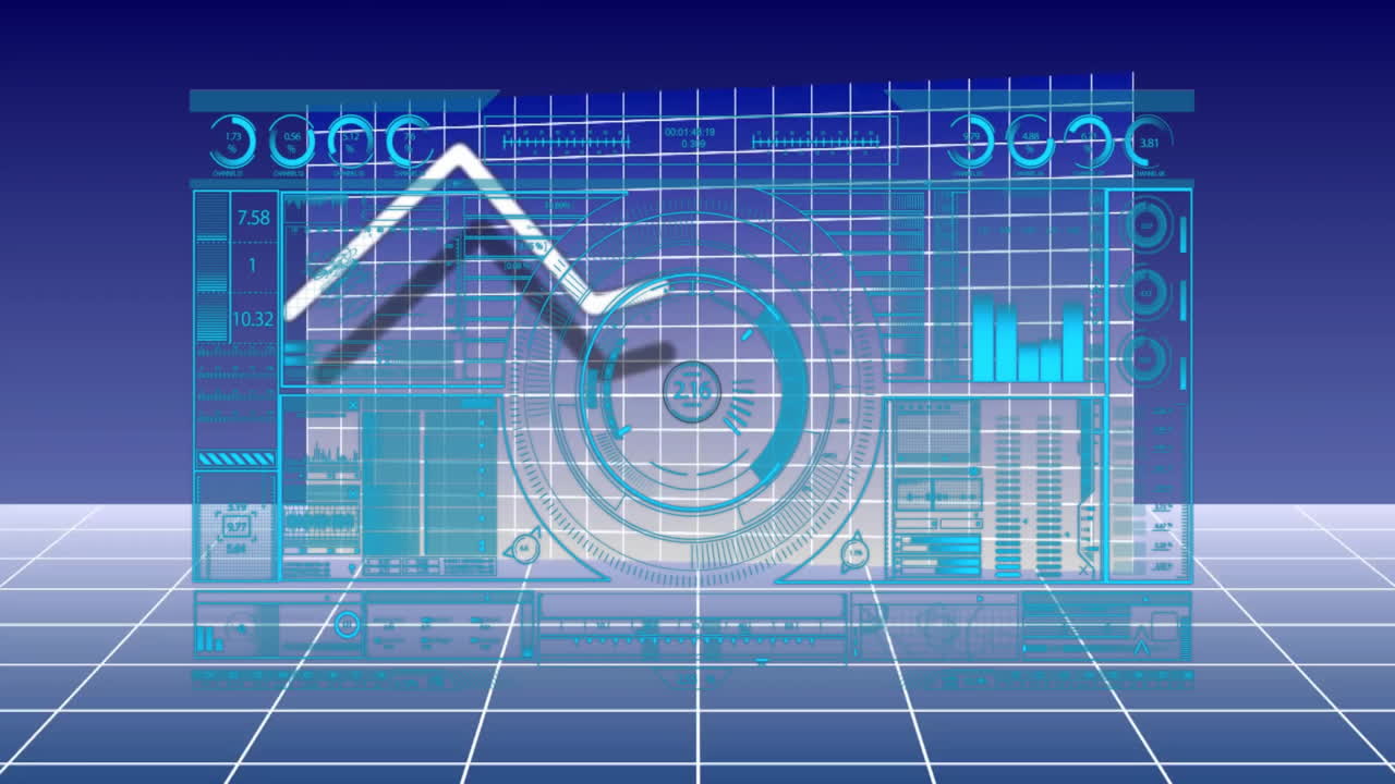 그리드 배경에 그래프와 차트를 가진 금융 데이터 분석 애니메이션