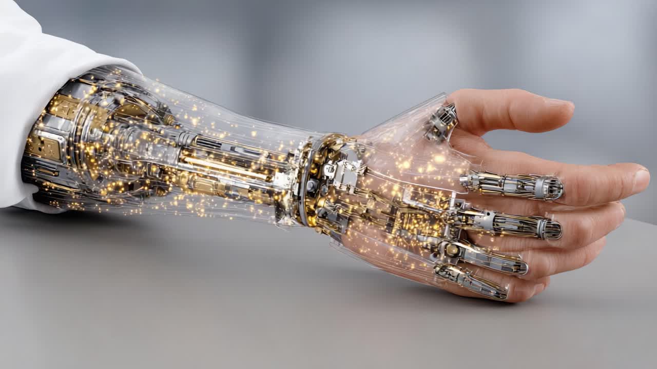 A Glimpse into Futuristic Technology: Exploring the Intricate Design and Functionality of a Transparent Robotic Arm with Illuminating Components