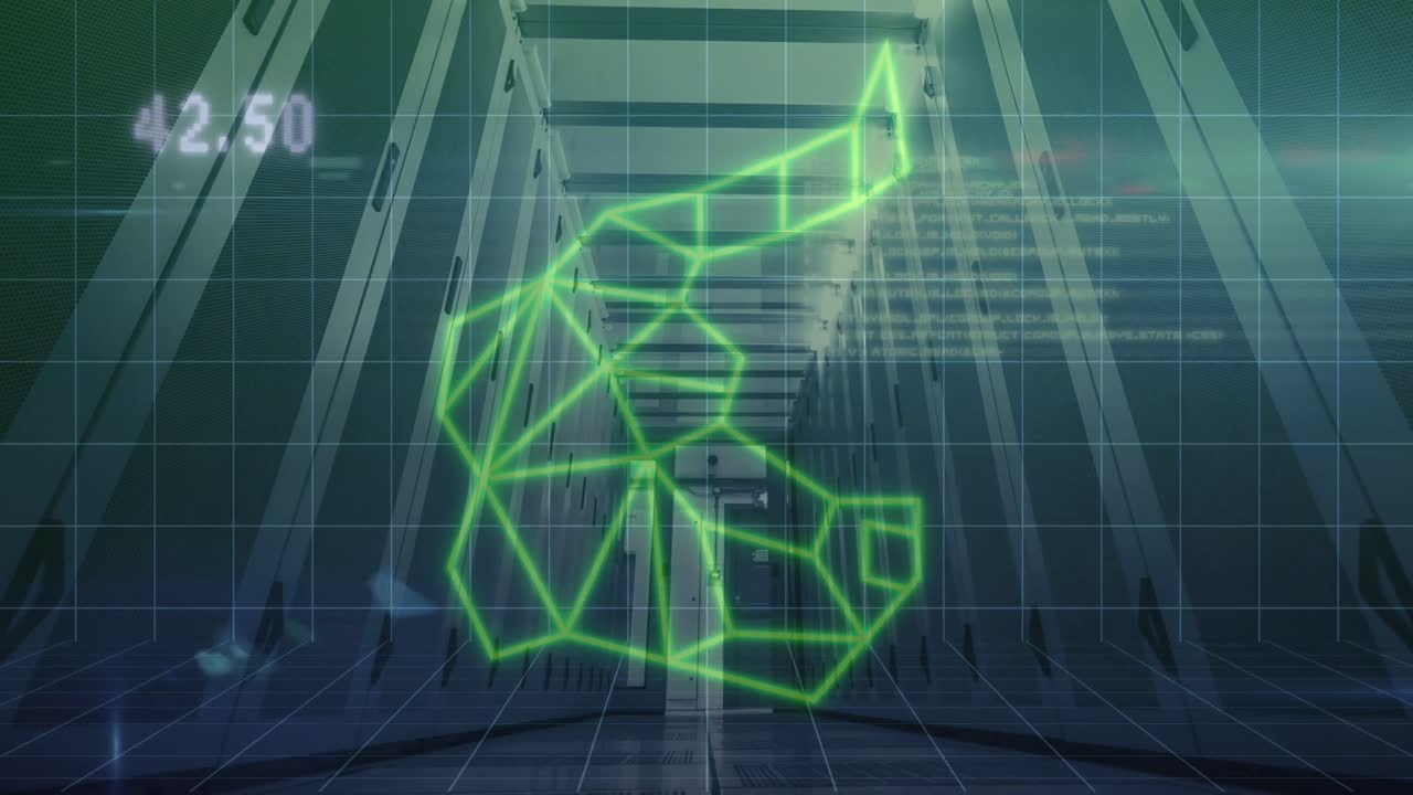 animación de datos, números y servidores de cabeza de toro