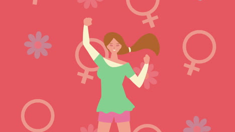 happy womens day animation with lady and female genders pattern