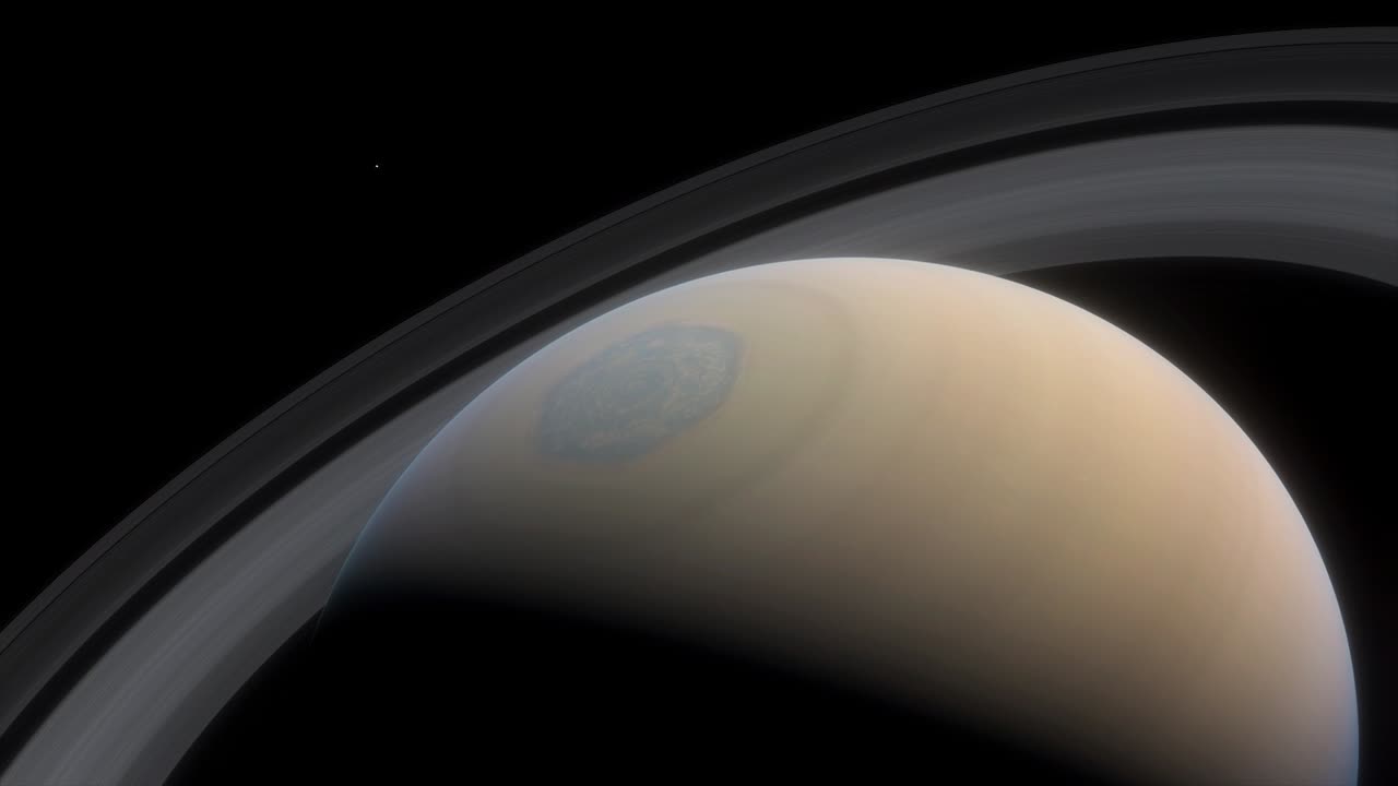 Saturn is a huge planet of the solar system with beautiful rings. Cinematic animation of planet Saturn