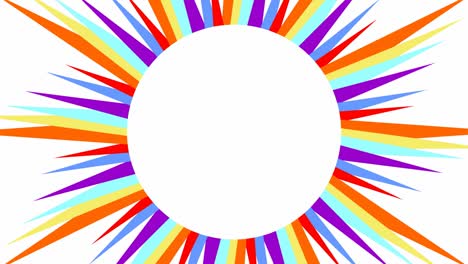 sol con rayos ondulados multicolores en fondo blanco, fondo de video con espacio de copia