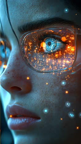 innovative technology reflected in smart glasses on a young woman's face