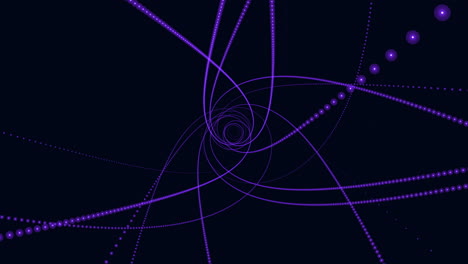 líneas espirales moradas en movimiento con puntos en el espacio oscuro