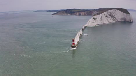 aerial drone orbit over needles lighthouse isle of wight