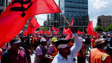 workers' protest in urban setting