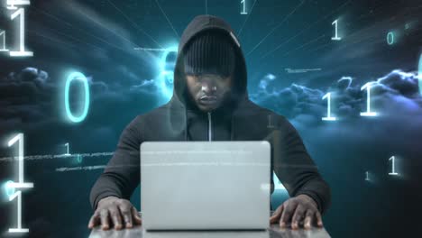 animación digital de un hacker hackeando la computadora portátil 4k