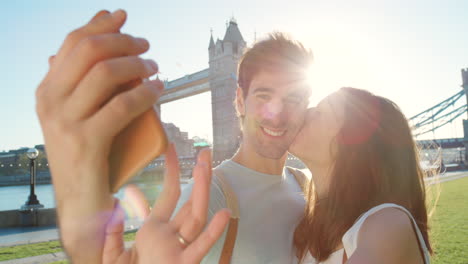 love, travel and selfie with couple at river