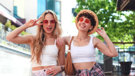 two happy women enjoying a day out