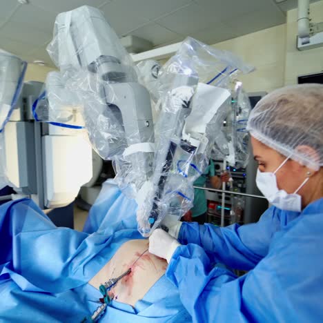 modern surgical system. medical robot. minimally invasive robotic surgery. da vinci surgery