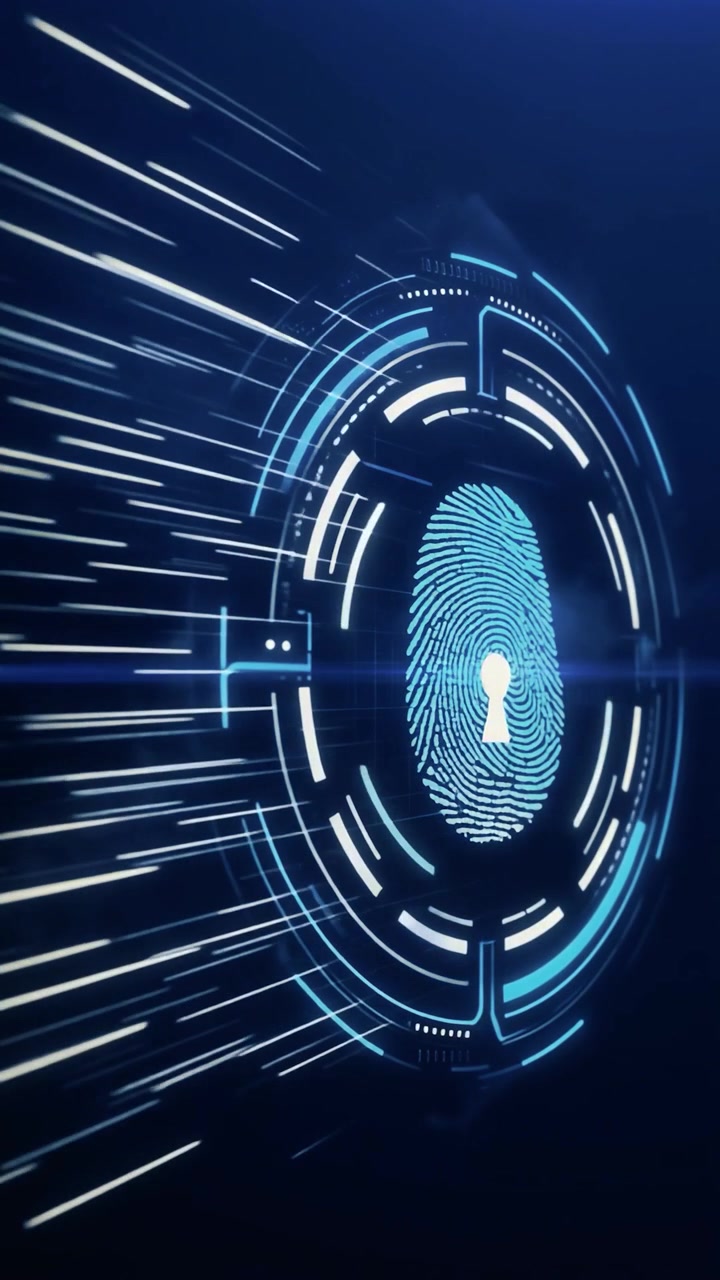 Digital Fingerprint Scanner Interface with Futuristic HUD Elements