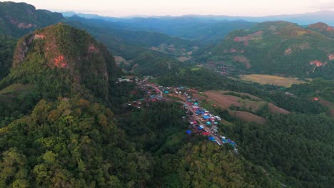 drone aerial of ban jabo northern thailand remote village in the province of mae hong son