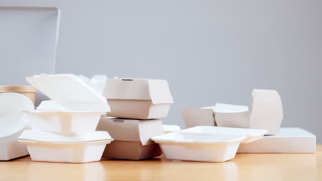 closeup, restaurant and empty boxes for food