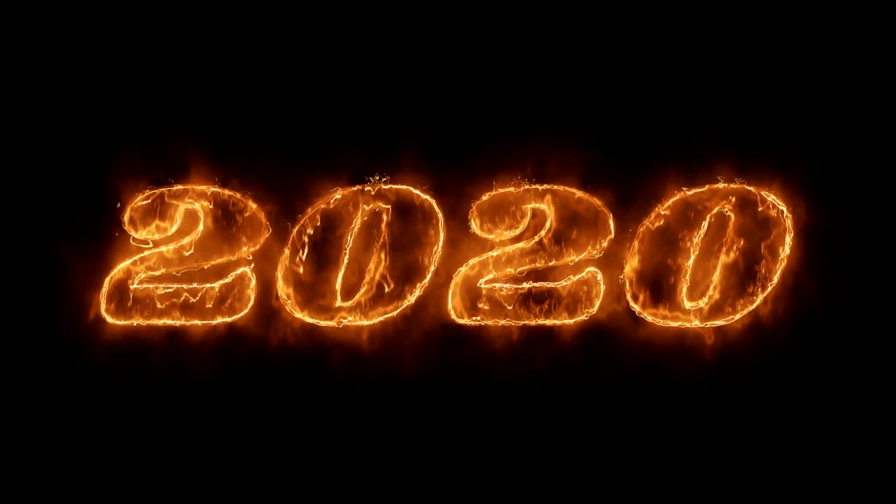 Parola Anno Nuovo 2020 in fiamme: animazione realistica a ciclo continuo