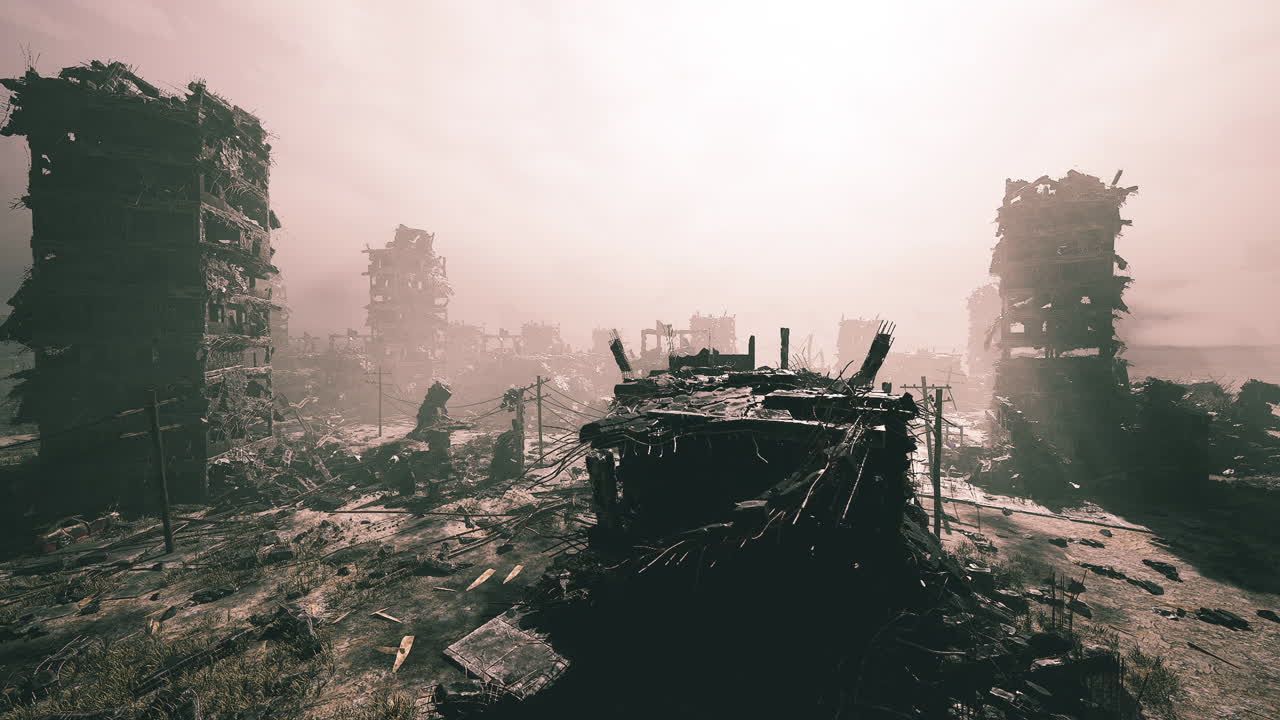 明るいパステルカラーと影が特徴の、厳かでありながら希望に満ちた風景。