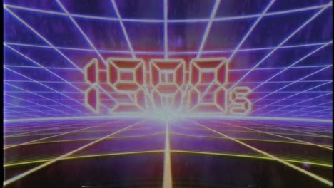 Retro-80er-VHS-Kassette-Videospiel-Intro-Landschaft-Vektor-Arcade-Drahtmodell-1980er-4k