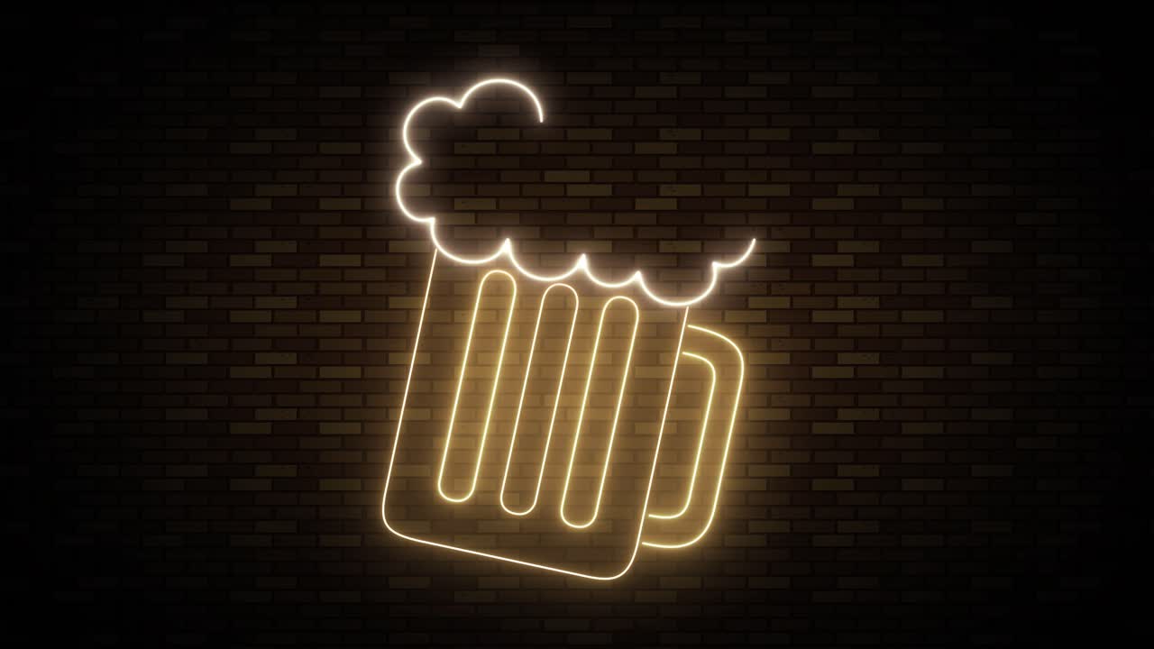 Neon sign of a beer mug filling up.