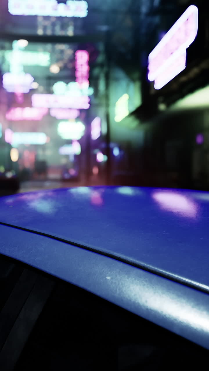 las luces de neón iluminan una calle oscura y futurista de la ciudad