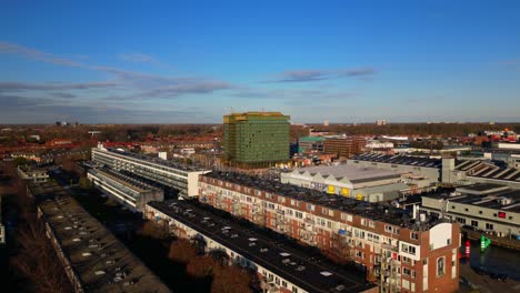 amsterdam noord vogelbuurt fixed aerial with low rise apartments high rise hotel