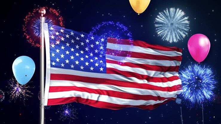 Independence Day Flag Loop 4K-with balloons and fireworks