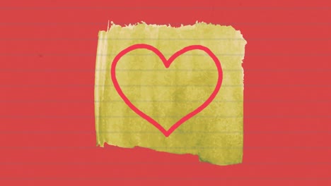animación del contorno rojo del icono del corazón dibujado a mano con un marcador en amarillo sobre fondo rojo