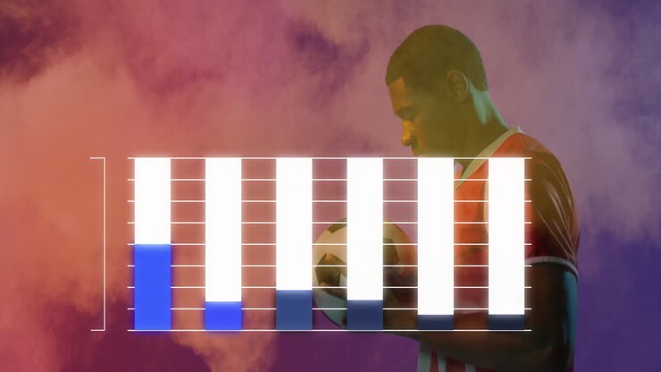 Animation af diagrammer over multietnisk mandlig fodboldspiller, der holder en fodbold