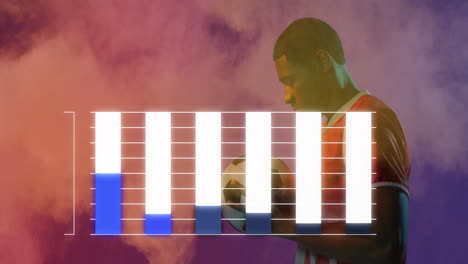 animation of diagrams over biracial male soccer player holding football