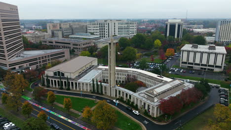 first baptist charlotte and brookstone schools in second ward neighborhood, charlotte, north carolina, usa. - aerial shot