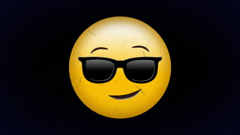 digital animation of network of connections over face wearing sunglasses emoji on black background