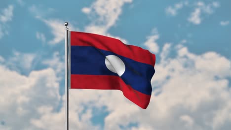 bandera de laos ondeando en el cielo azul video realista 4k